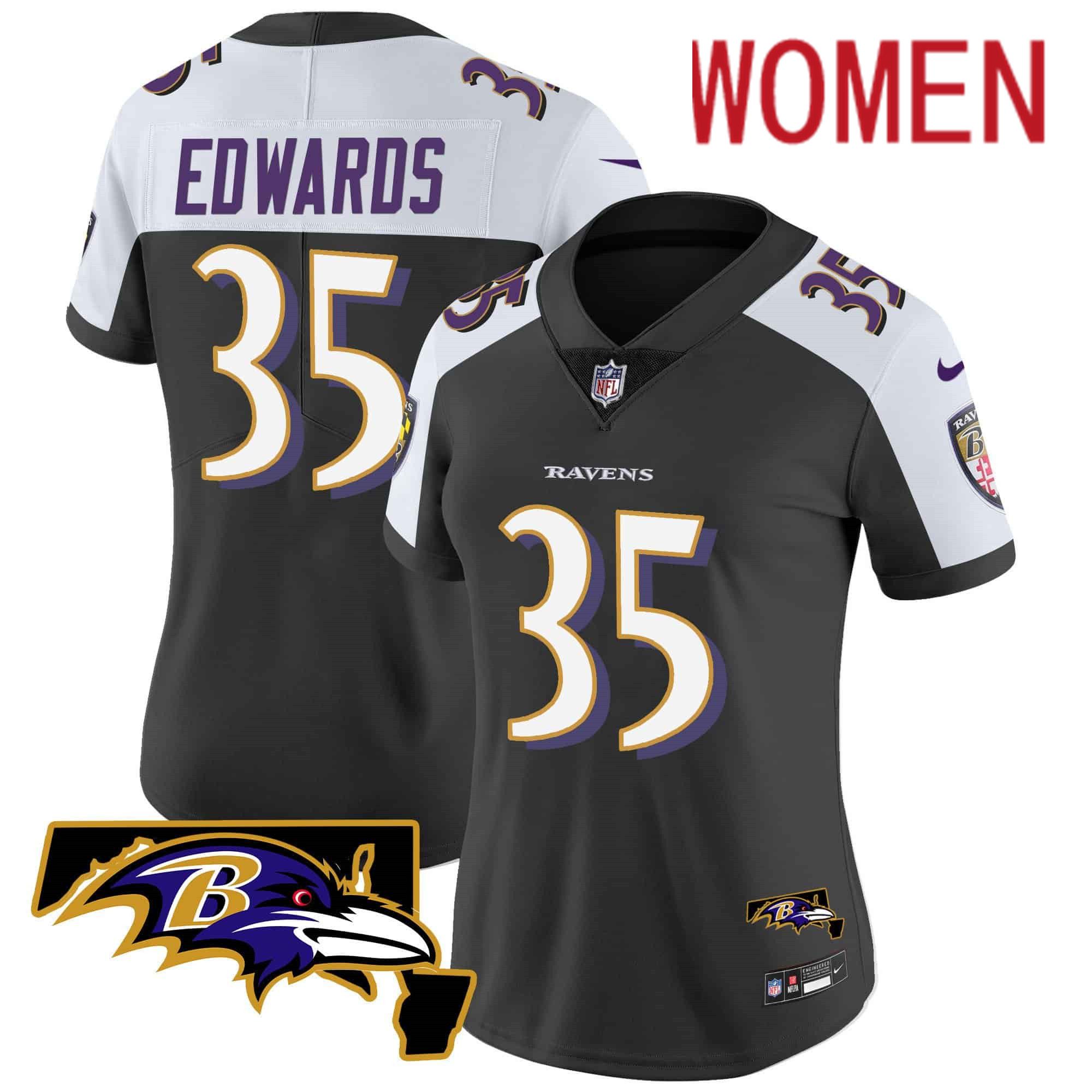 Women Baltimore Ravens #35 Edwards Black 2024 Nike Maryland Patch Vapor Limited NFL Jersey